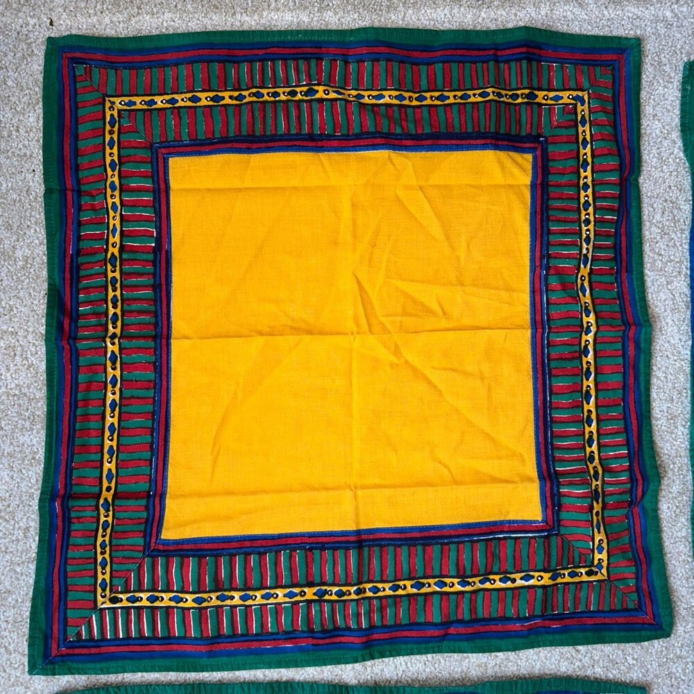 Vtg 90s Pottery Barn Primary Colors Set of 4 Placemats Cotton Red Green Yellow